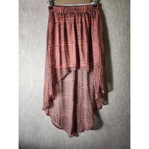 UMGEE Orange Red Tribal Design High Low Gypsy Hippie Boho Flowy Skirt SZ S